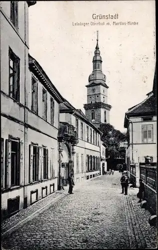 Ak Grünstadt in der Pfalz, Leininger Oberhof mit Martins Kirche