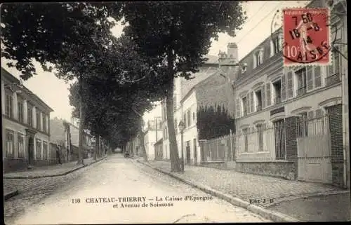 Ak Château Thierry Aisne, La Caisse d'Epargne, Avenue de Soissons