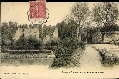 Ak Coron Maine et Loire, Ruines du Chateau de la Roche
