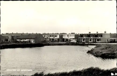 Ak Westzaan Zaanstad Nordholland Niederlande, Flusspartie, Wohnhäuser