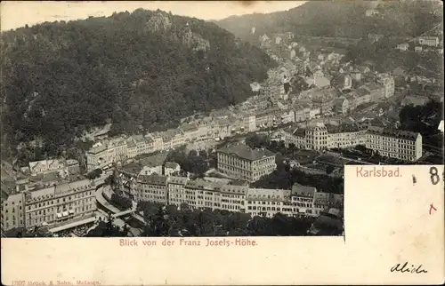 Ak Karlovy Vary Karlsbad Stadt, Blick von der Franz Josefs-Höhe