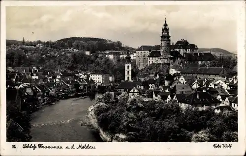Ak Český Krumlov Böhmisch Krumau an der Moldau Krummau Südböhmen, Schloss, Panorama