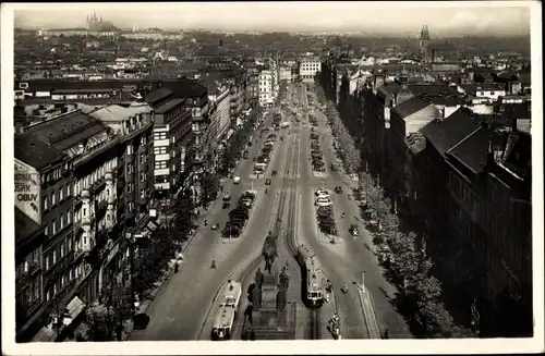 Ak Praha Prag Tschechien, Václavské náměstí, Wenzelsplatz, Straßenbahnen