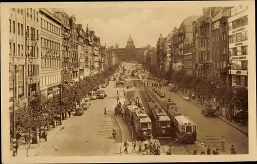 Ak Praha Prag Tschechien, Václavské náměstí, Wenzelsplatz, Straßenbahnen