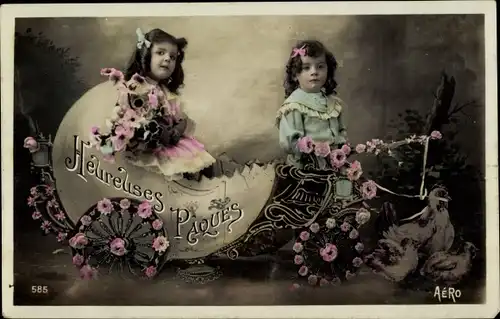 Ak Glückwunsch Ostern, Mädchen, Osterei, Hühner