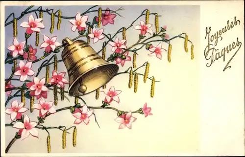 Ak Glückwunsch Ostern, Glocken, Weidenkätzchen