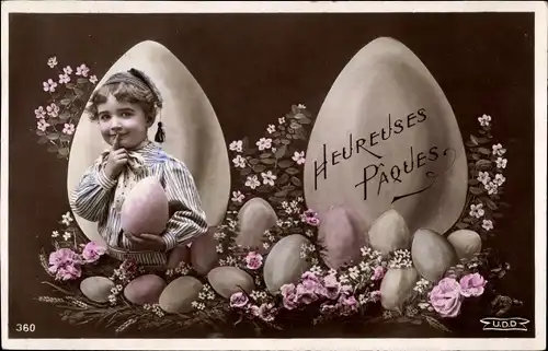 Ak Glückwunsch Ostern, Mädchen, Ostereier, Blumen