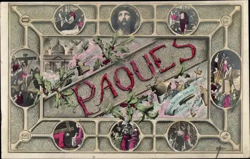 Ak Glückwunsch Ostern, Jesus, Glocken, Kreuzweg