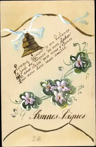 Ak Glückwunsch Ostern, Glocke, Schleifen, Blumen