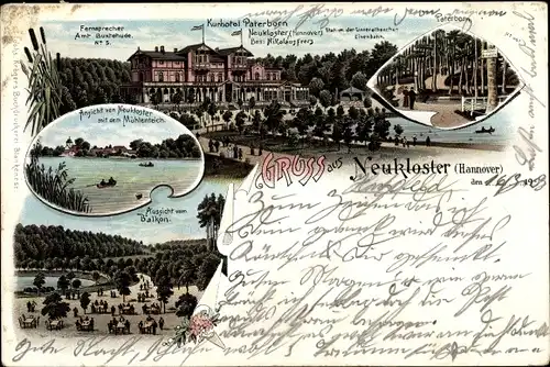 Litho Neukloster Buxtehude im Kreis Stade, Kurhotel Paterborn, Mühlenteich