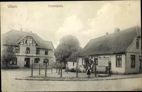 Ak Bruchhausen Vilsen in Niedersachsen, Blick auf den Zentralplatz, Geschäft, Lederhandlung