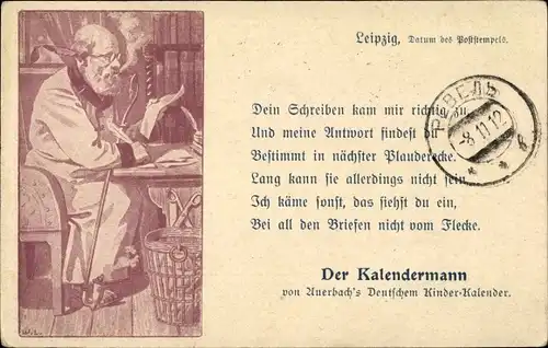 Ak Der Kalendermann, Auerbach's Deutscher Kinderkalender, rauchender Mann