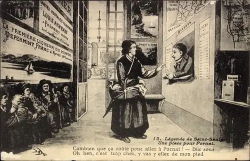 Ak Saint Saulge Nièvre, Legende de St. Saulge, Une Place pour Pornat, Fahrkartenschalter