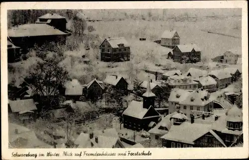 Ak Schwarzburg in Thüringen, Fremdenhäuser und Forstschule im Winter