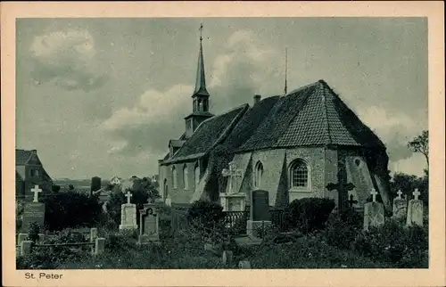 Ak Nordseebad Sankt Peter Ording, Teilansicht der Kirche mit Friedhof
