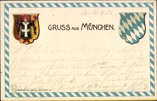 Wappen Passepartout Ak München Bayern, Münchner Kindl mit Gebetbuch