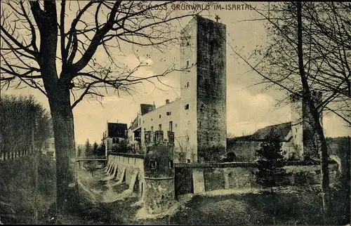 Ak Grünwald in Bayern, Schloss, Isartal