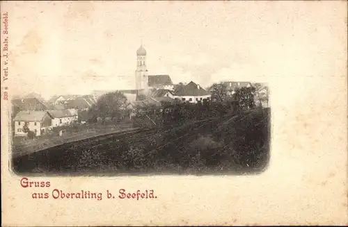 Ak Oberalting Seefeld in Oberbayern, Blick auf den Ort, Kirchturm