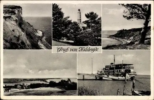 Ak Insel Hiddensee in der Ostsee, diverse Ansichten, Leuchtturm, Dampfer, Landschaft