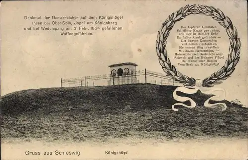 Ak Schleswig an der Schlei, Königshügel, Denkmal der Österreicher, Lorbeerkranz