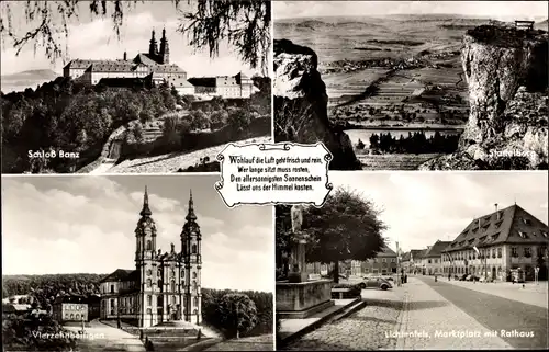 Ak Lichtenfels im Obermainland Oberfranken, Marktplatz, Rathaus, Schloss Banz, Vierzehnheiligen