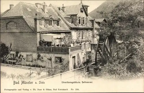 Ak Bad Münster am Stein Ebernburg, Direktionsgebäude mit Salinenrad, Wasserrad