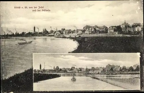 Ak Höchst Frankfurt am Main, Blick von der Insel und der Schleuse