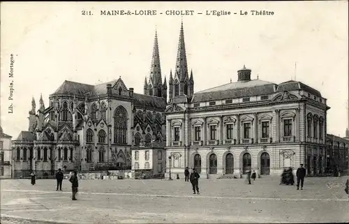 Ak Cholet Maine et Loire, L'Eglise, Le Theatre