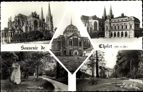 Ak Cholet Maine et Loire, L'Eglise, Theatre, Schloss, Park