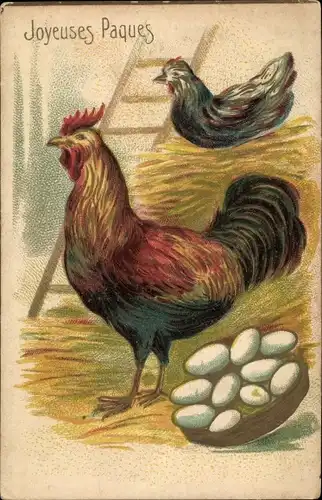 Ak Glückwunsch Ostern, Hahn, Henne, Ostereier