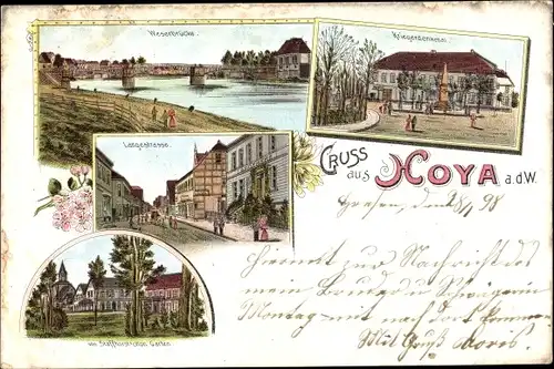 Litho Hoya an der Weser, Kriegerdenkmal, Langestraße, Weserbrücke, Staddhorstchen Garten