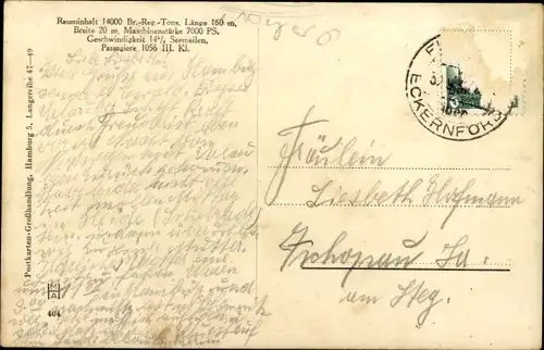 Ak Dampfschiff Monte Olivia, Motorschiff, HSDG, Dampfer