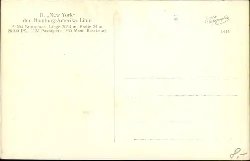 Ak Dampfer New York, HAPAG