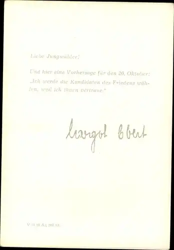 Ak Schauspielerin Margot Ebert, Portrait, DDR, Wählt die Kandidaten der Nationalen Front