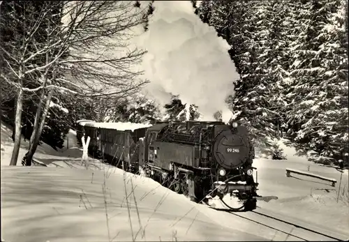 Ak Deutsche Eisenbahn, Dampflok, 99 246, Harzquerbahn im Winter