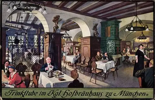 Künstler Ak Quidenus, Fritz, München Bayern, Trinkstube im Königlichen Hofbräuhaus