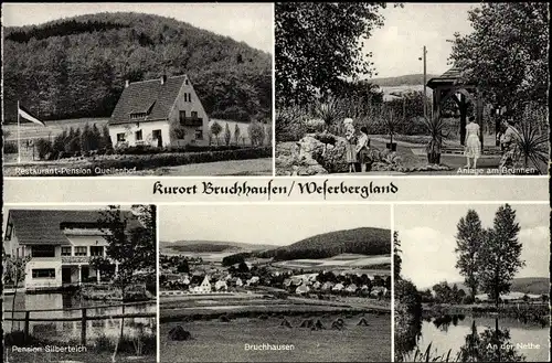 Ak Bruchhausen Höxter an der Weser, Gesamtansicht, Quellenhof, Pension Silberteich