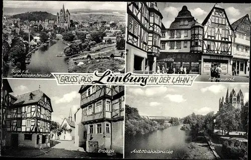 Ak Limburg an der Lahn, Kornmarkt, Autobahnbrücke, Erbach, Panorama