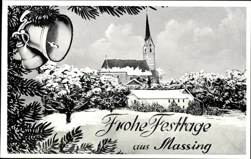 Ak Massing in Bayern, Frohe Festtage, Kirche, Winter