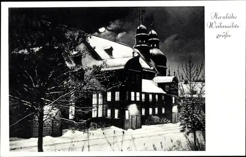 Ak Clausthal Zellerfeld im Oberharz, Weihnachtsgrüße, Marktkirche, Winter