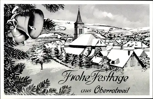 Ak Oberrotweil Vogtsburg im Kaiserstuhl, Frohe Festtage, Kirche, Panorama
