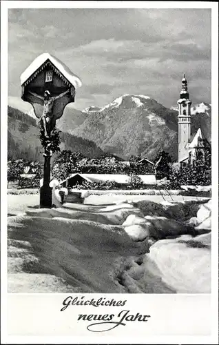 Ak Flintsbach am Inn Oberbayern, Kirche, Neujahrsgrüße, Wendelsteingruppe