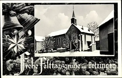 Ak Ötzingen Wirges im Westerwald, Kirche, Frohe Festtagsgrüße