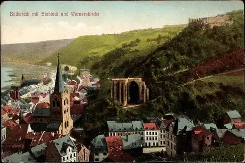 Ak Bacharach am Rhein, Panorama, Stahleck, Wernerskirche