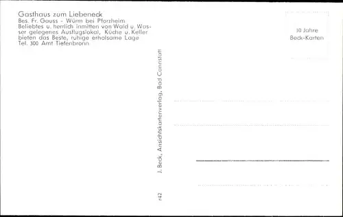 Ak Würm Pforzheim im Schwarzwald, Gasthaus z. Liebeneck, Gesamtansicht