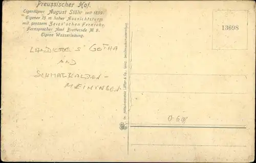 Ak Brotterode Trusetal in Thüringen, Inselsberg, Preußischer Hof