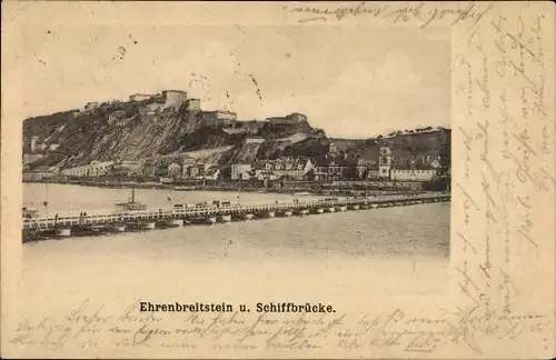 Ak Ehrenbreitstein Koblenz am Rhein, Festung, Schiffbrücke