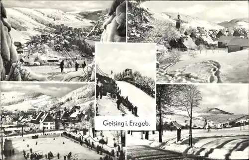 Ak Geising Altenberg im Erzgebirge, Panorama, Winter