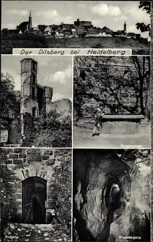 Ak Dilsberg Neckargemünd am Neckar, Panorama, Burgbrunnen, Brunnengang, Burgruine