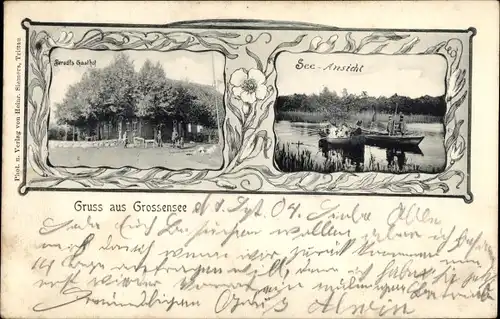 Passepartout Ak Großensee in Holstein, Beredts Gasthof, Seeansicht